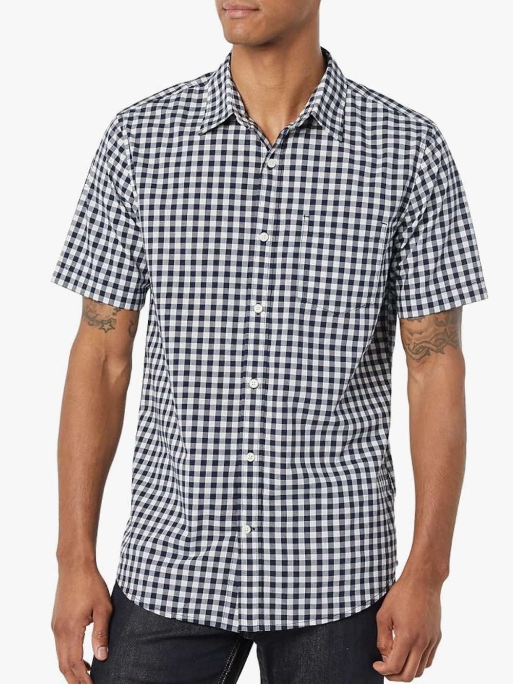 Amazon Essentials Navy and White Gingham Short-Sleeve Button-Down Shirt